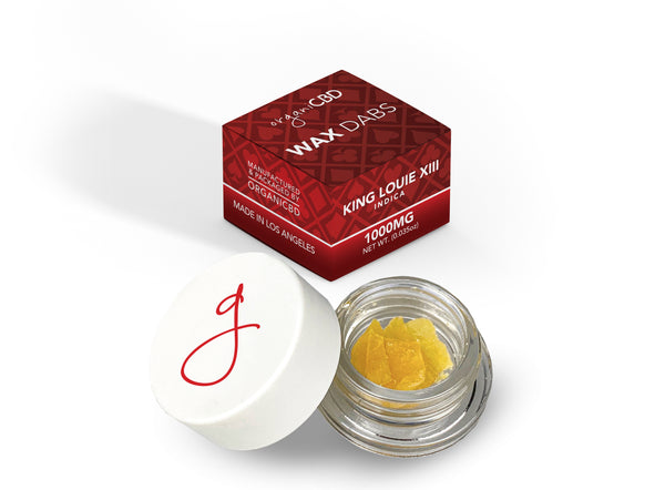 KIng Louie CBD wax dabs with retail box packaging.