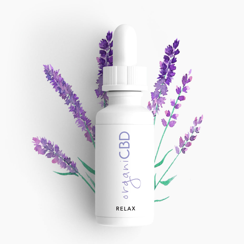CBD Oil with lavender background