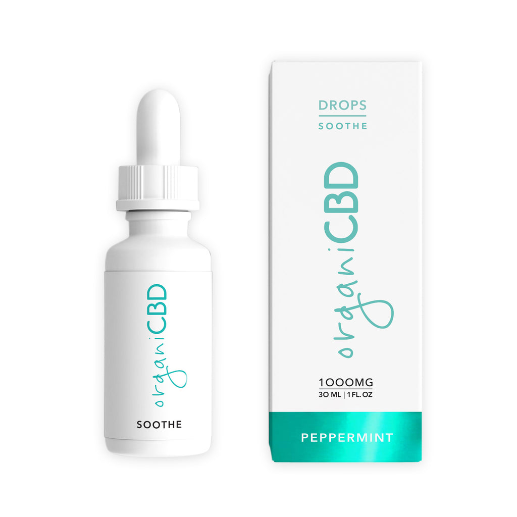 Peppermint cbd oil bottle with retail box packaging.